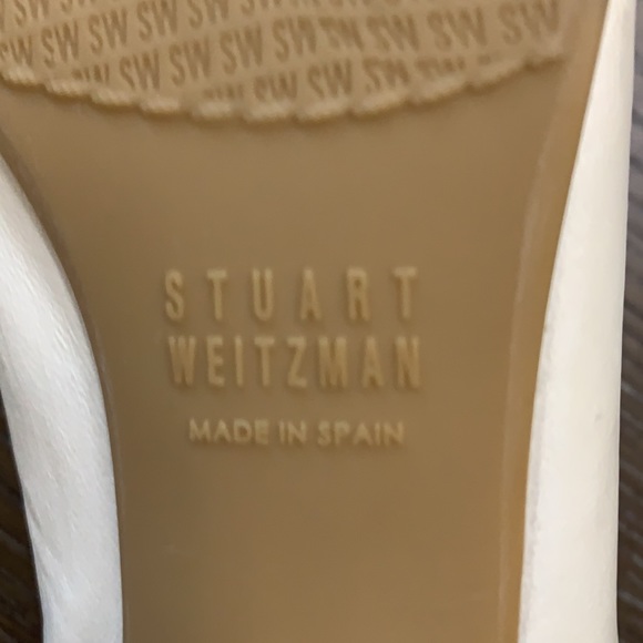 Stuart Weitzman white leather & beige low chunk heel pump flat Size 7.5M - Picture 13 of 17